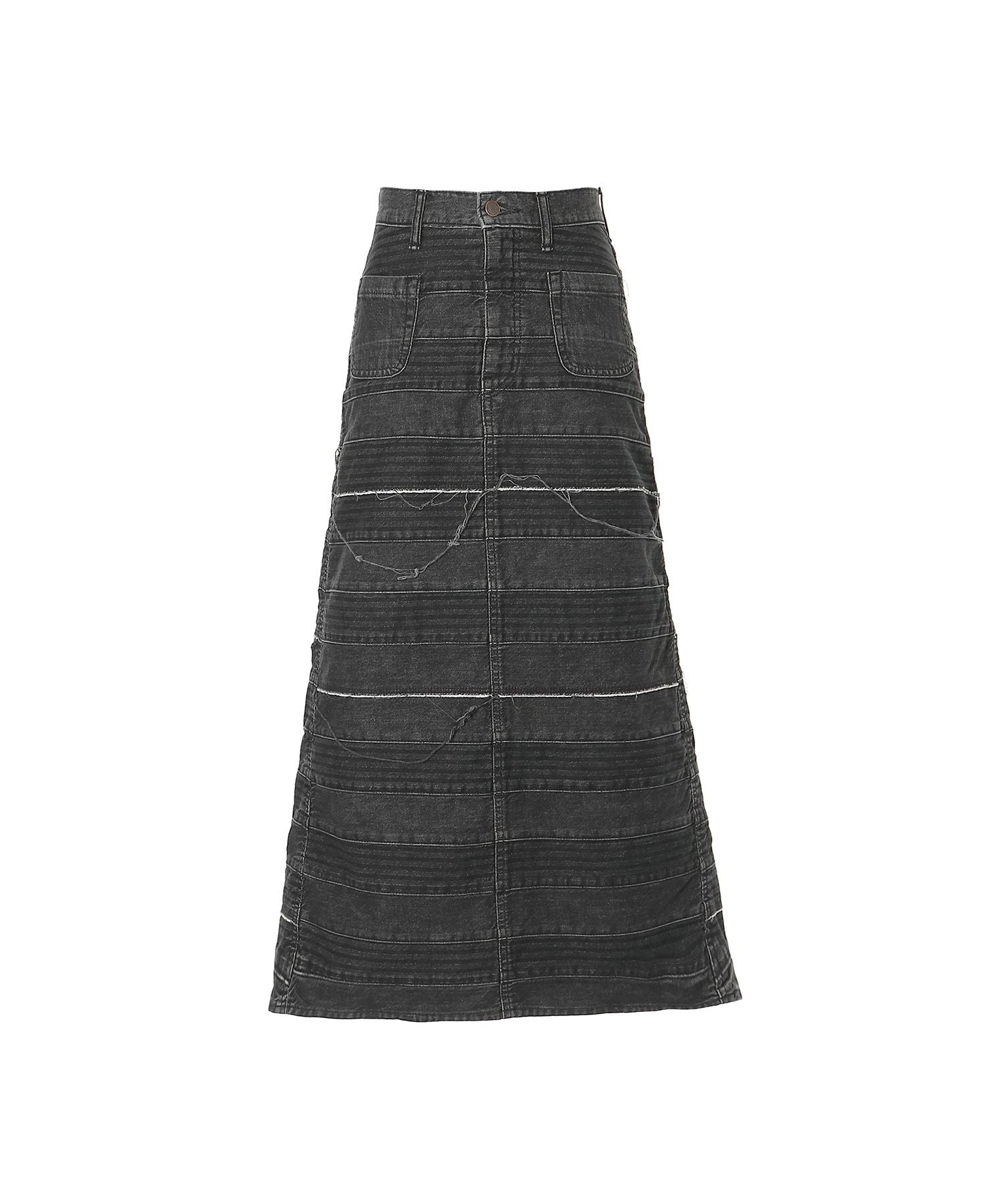 Scratch Long Denim Skirt - Black