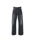 Loose Straight Denim Pants - Black