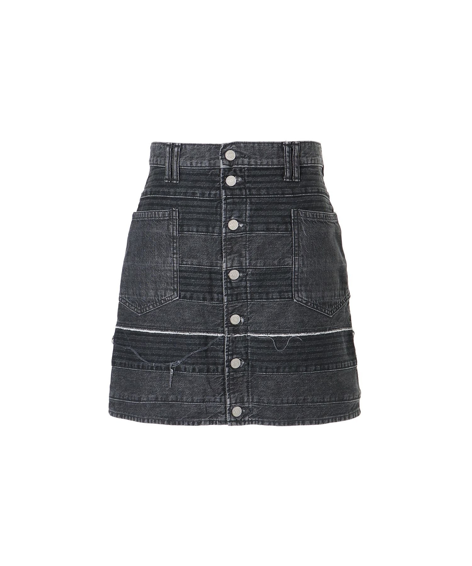 Scratch A-Line Denim Mini Skirt - Black