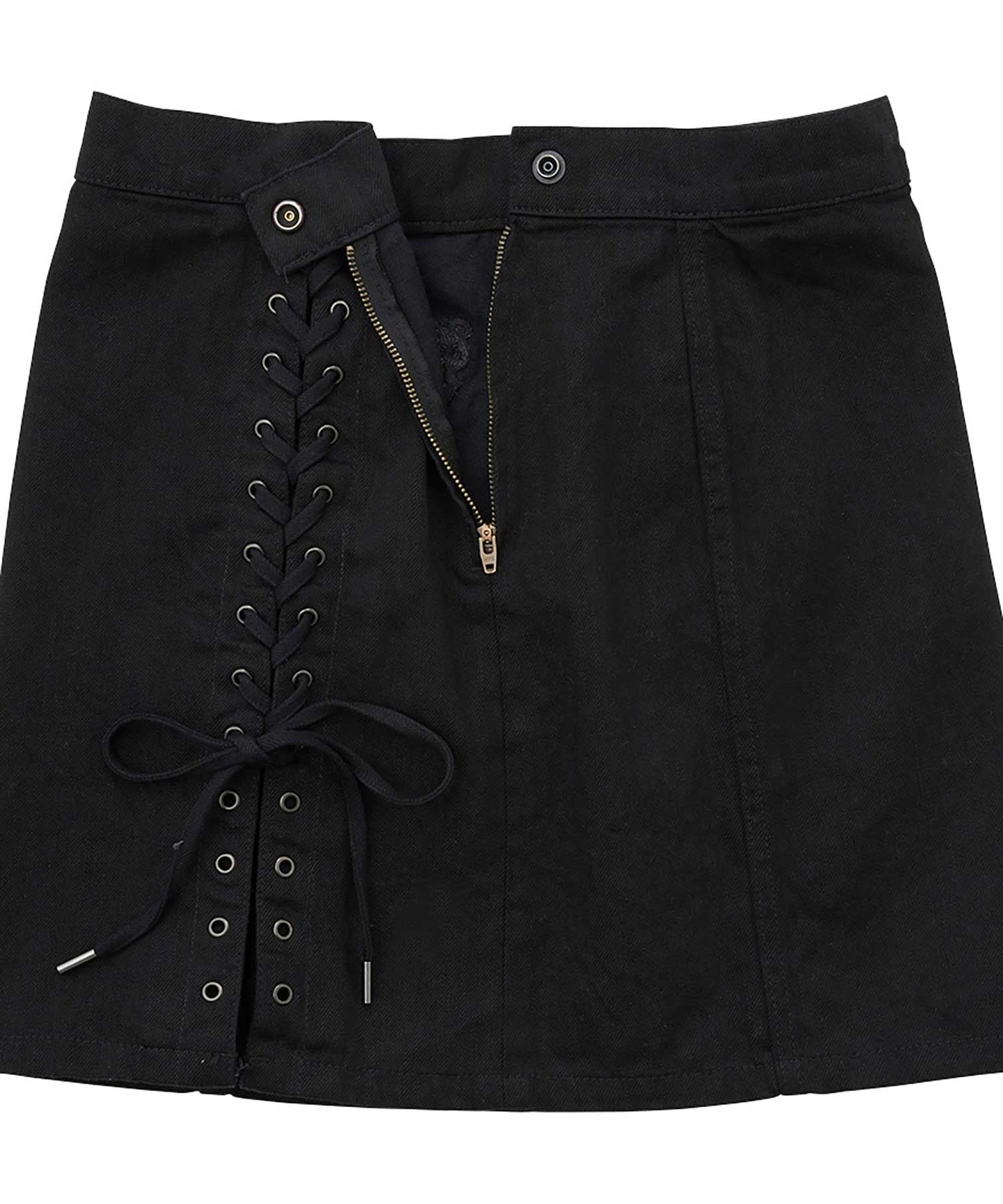 APPLE PANDA Embroidered Side Lace-Up Denim Mini Skirt