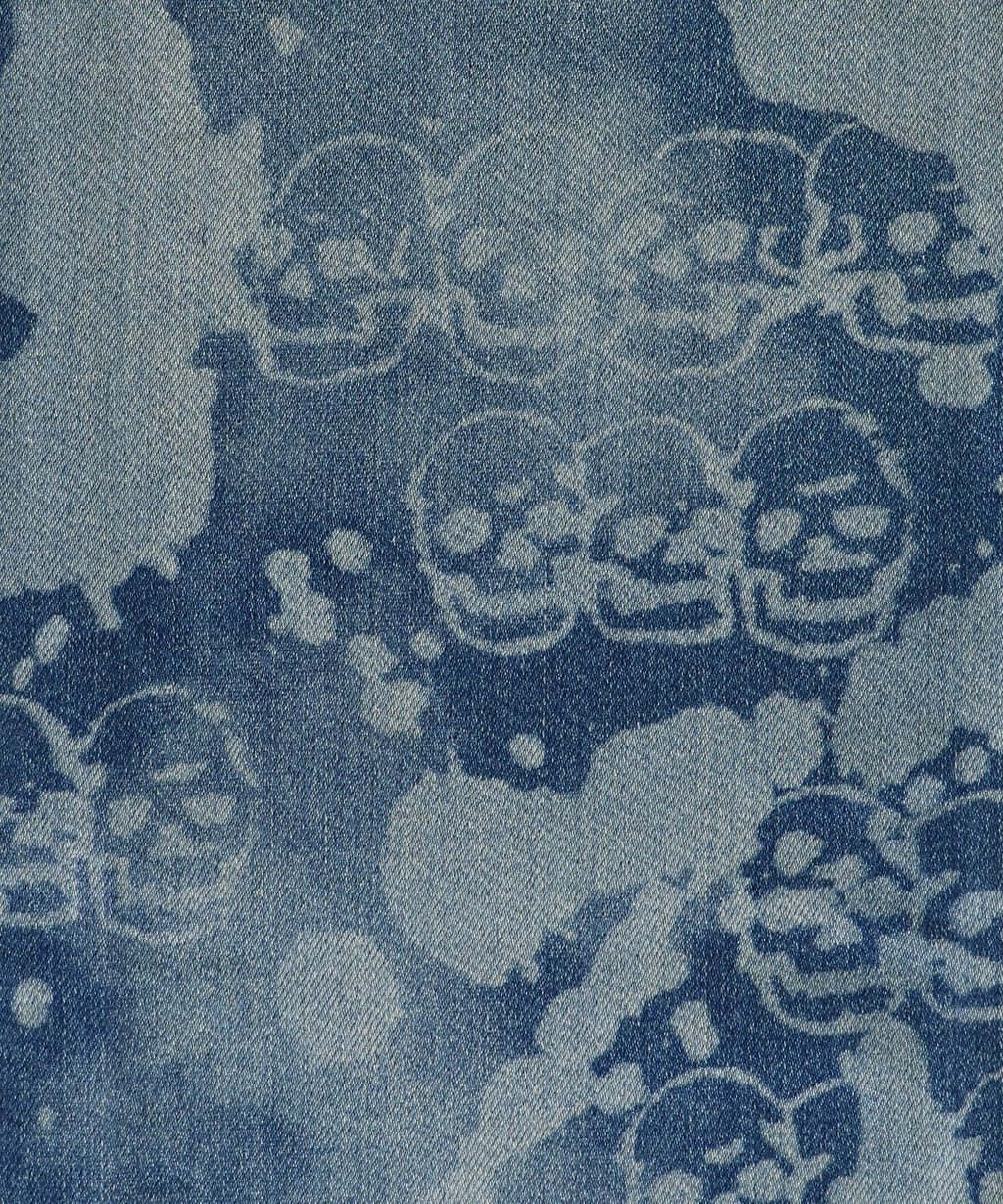 Dropping & Skull Pattern Slim Denim Pants