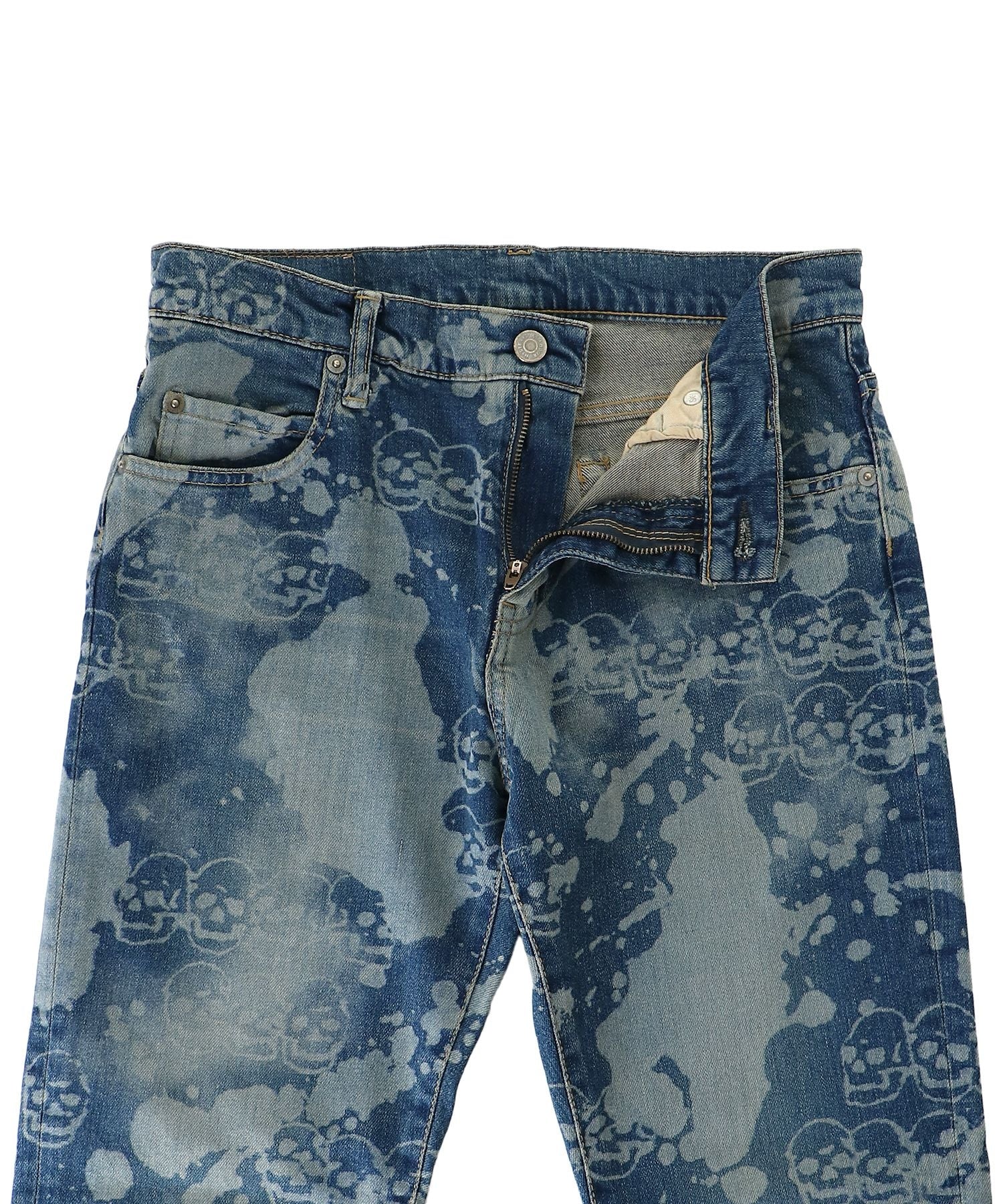 Dropping & Skull Pattern Slim Denim Pants