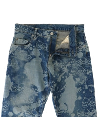 Dropping & Skull Pattern Slim Denim Pants