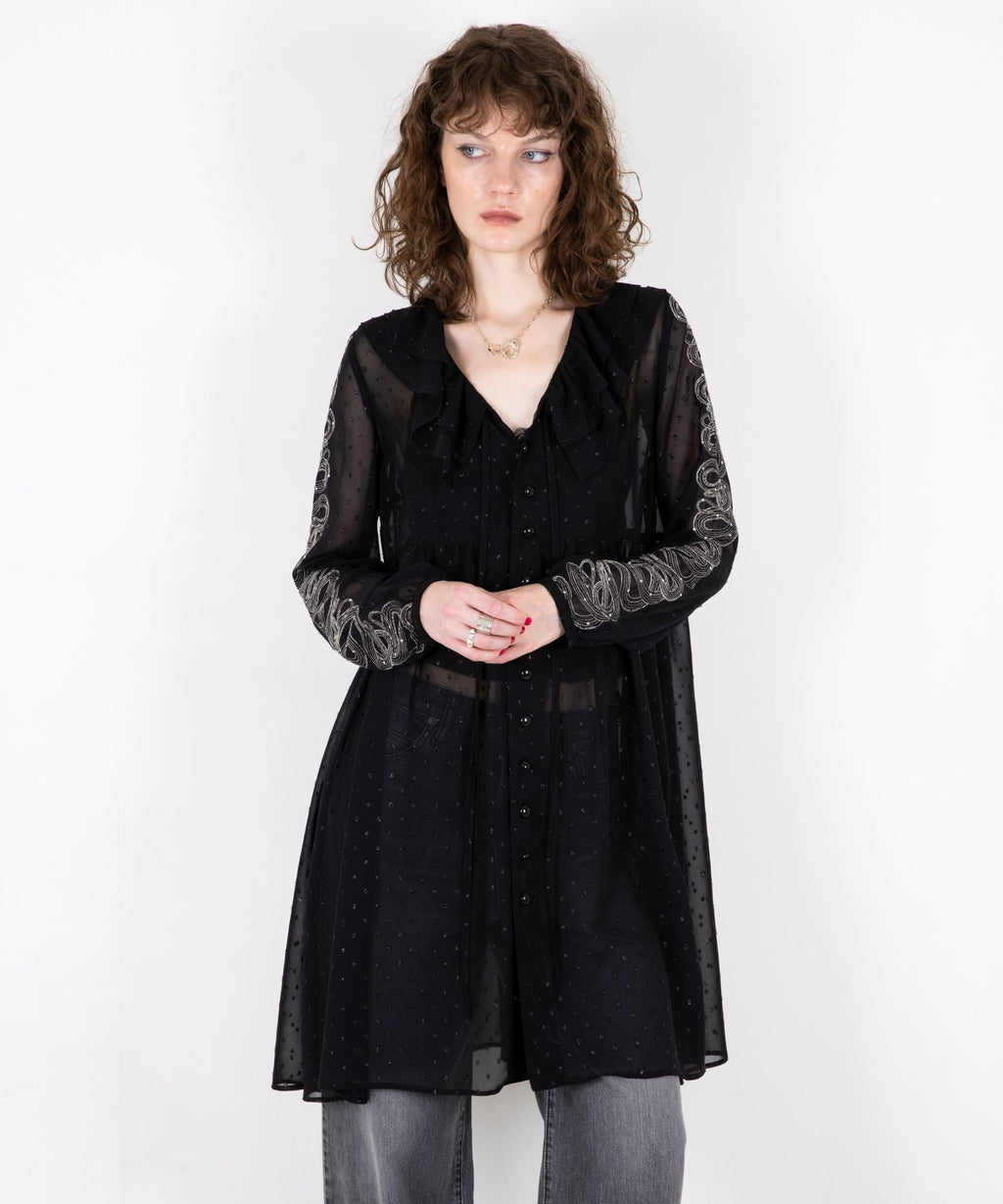 Snake Loop Embroidered Frill One-Piece