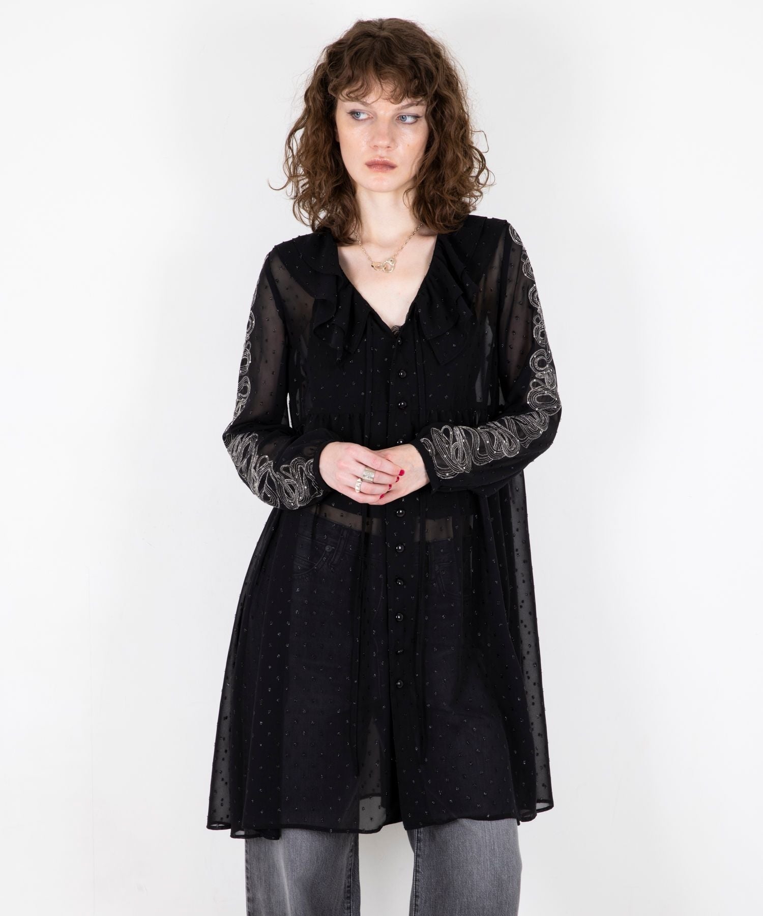 Snake Loop Embroidered Frill One-Piece