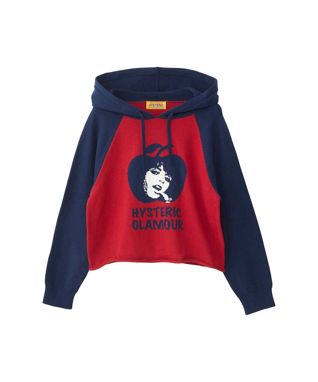 APPLE GIRL Knit Hoodie - Red