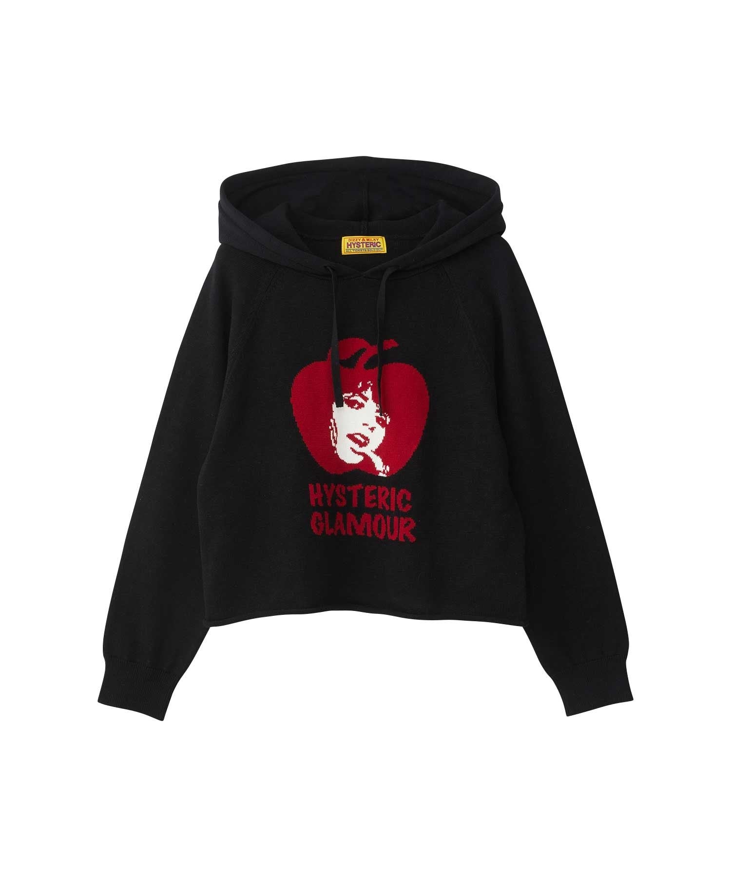 APPLE GIRL Knit Hoodie - Black