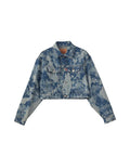 Dropping & Skull Pattern Denim Jacket - Light Indigo Blue