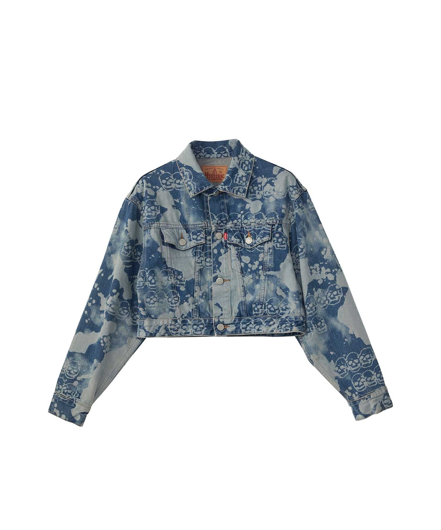 Dropping & Skull Pattern Denim Jacket - Light Indigo Blue