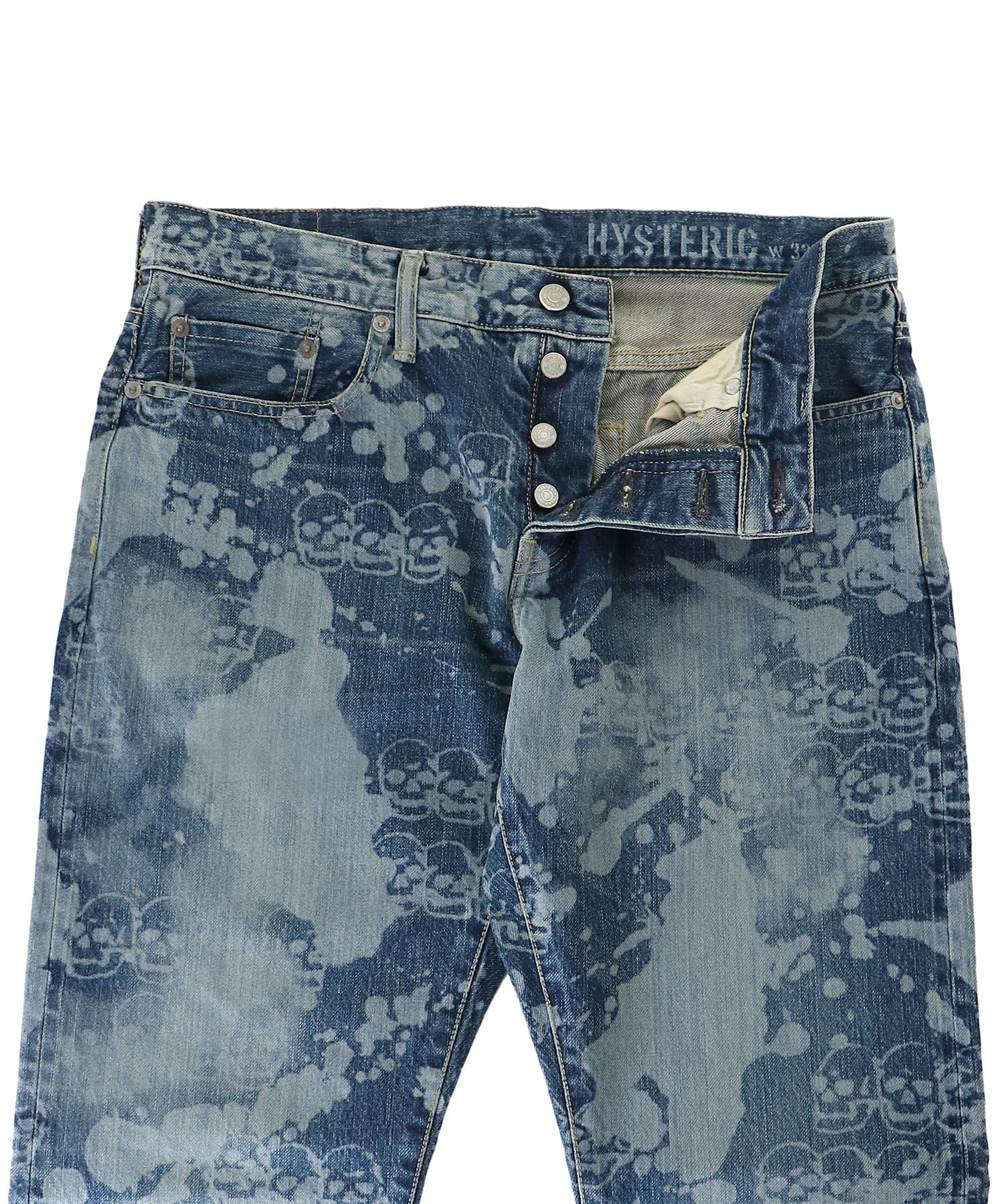 Dropping & Skull Pattern Slim Straight Denim Pants