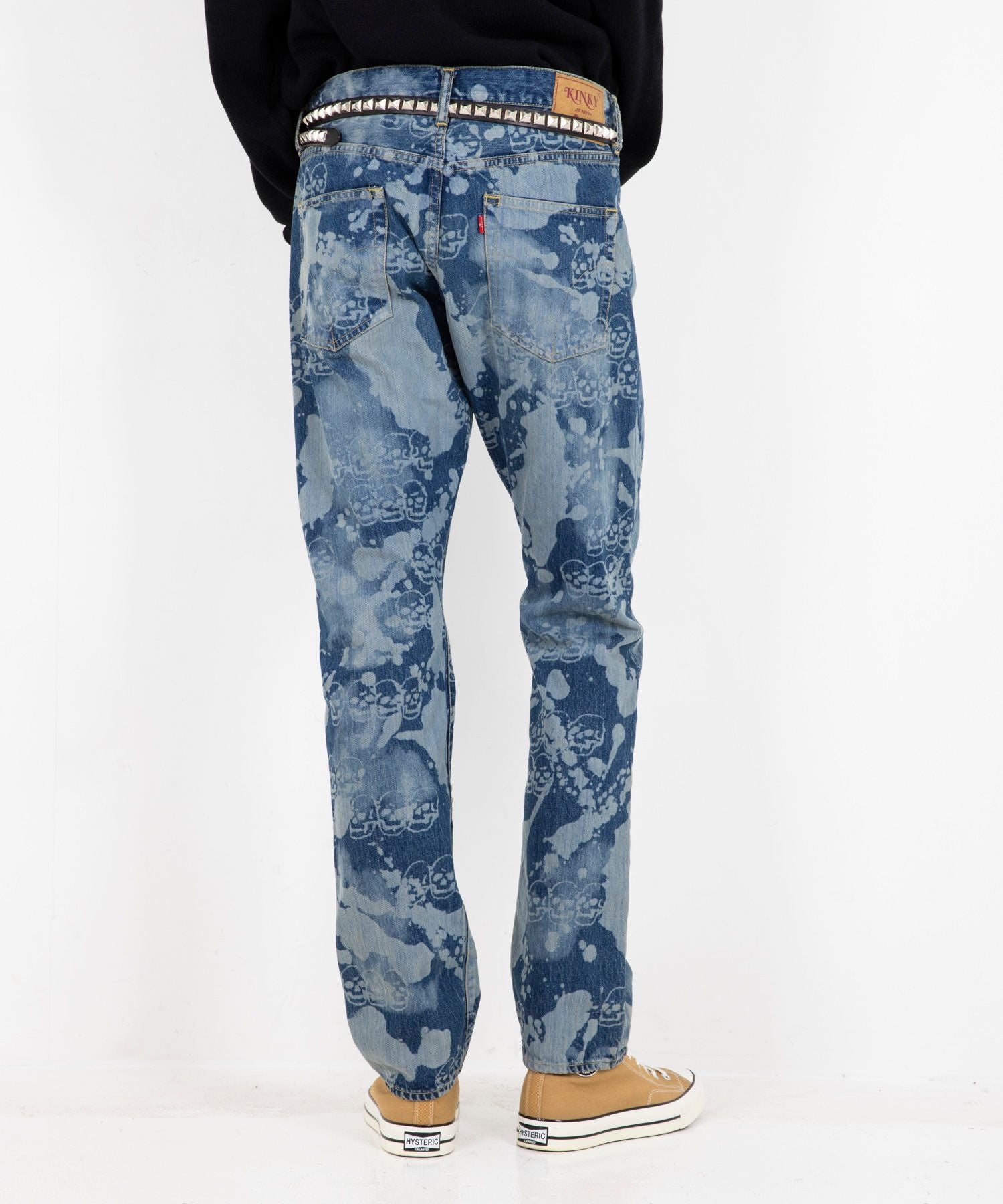 Dropping & Skull Pattern Slim Straight Denim Pants