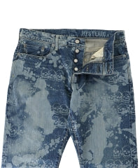 Dropping & Skull Pattern Slim Straight Denim Pants