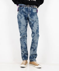 Dropping & Skull Pattern Slim Straight Denim Pants