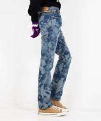 Dropping & Skull Pattern Slim Straight Denim Pants