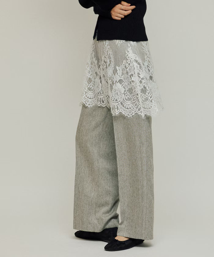Lace Layered Slacks / Center Press Wide Slacks
