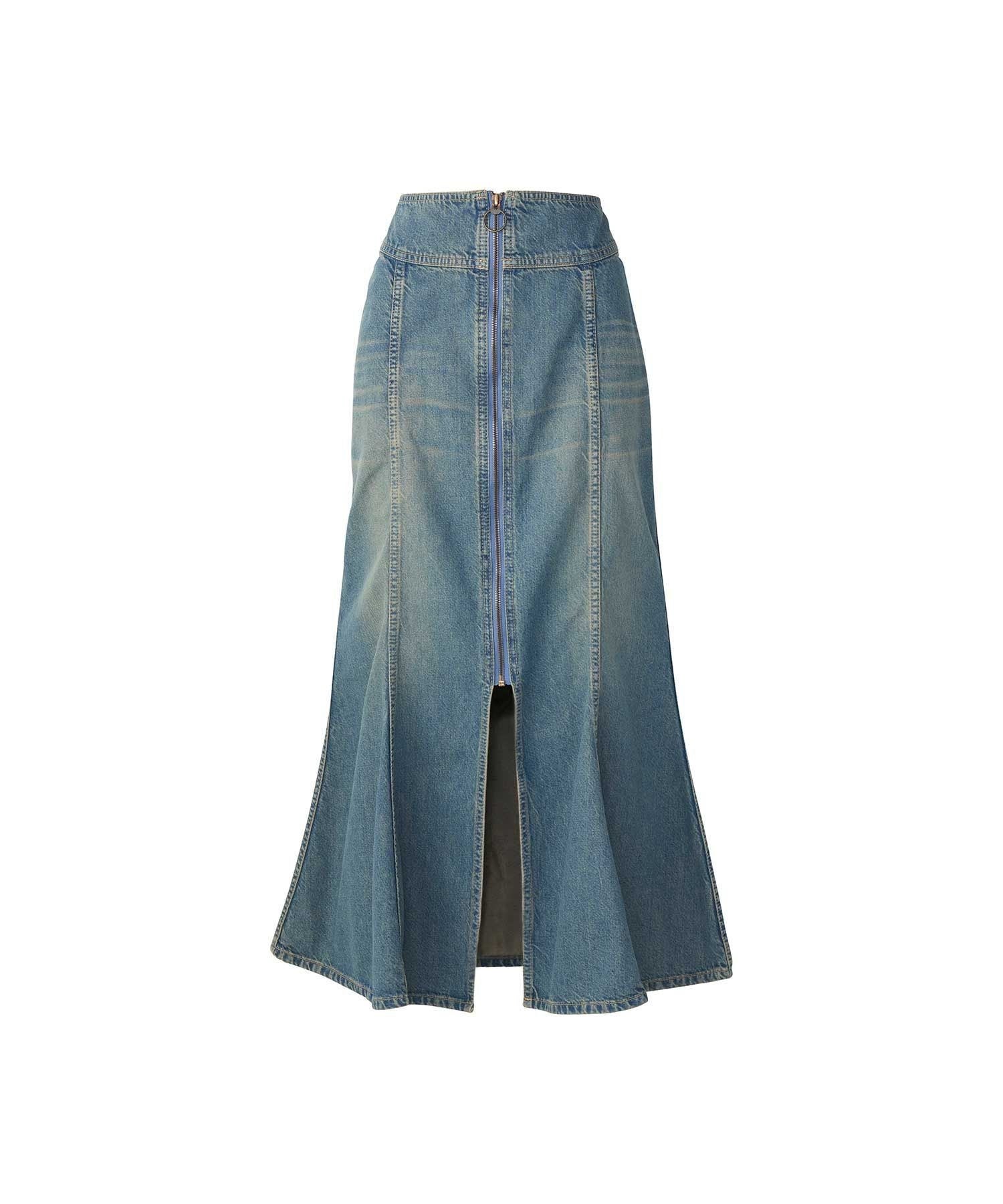 Front Ring ZIP Mermaid Skirt - Light Indigo Blue