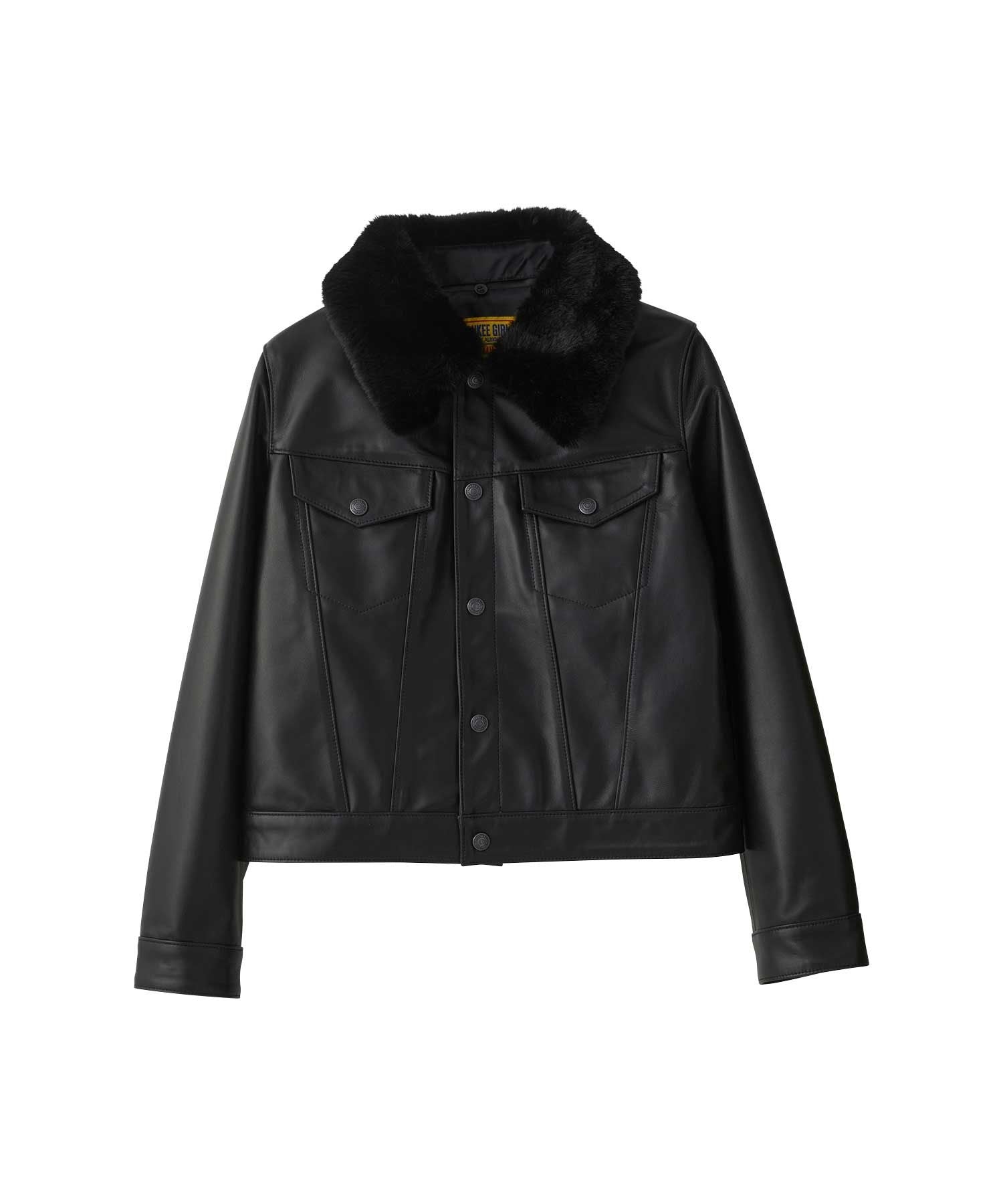 HYSTERIC ROLLERS Patch Short Leather Blouson - Black