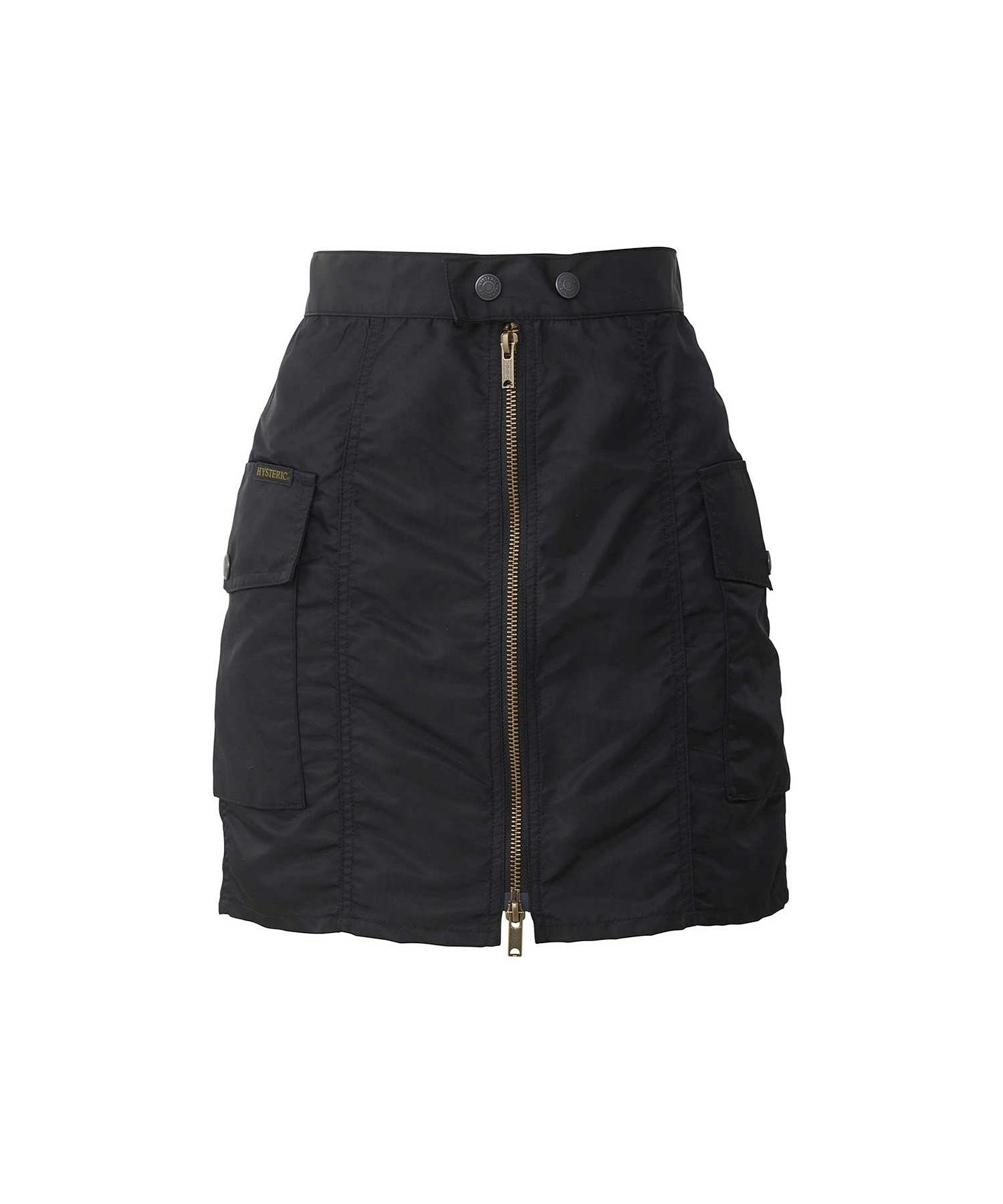 Front Zip Nylon Mini Skirt - Black