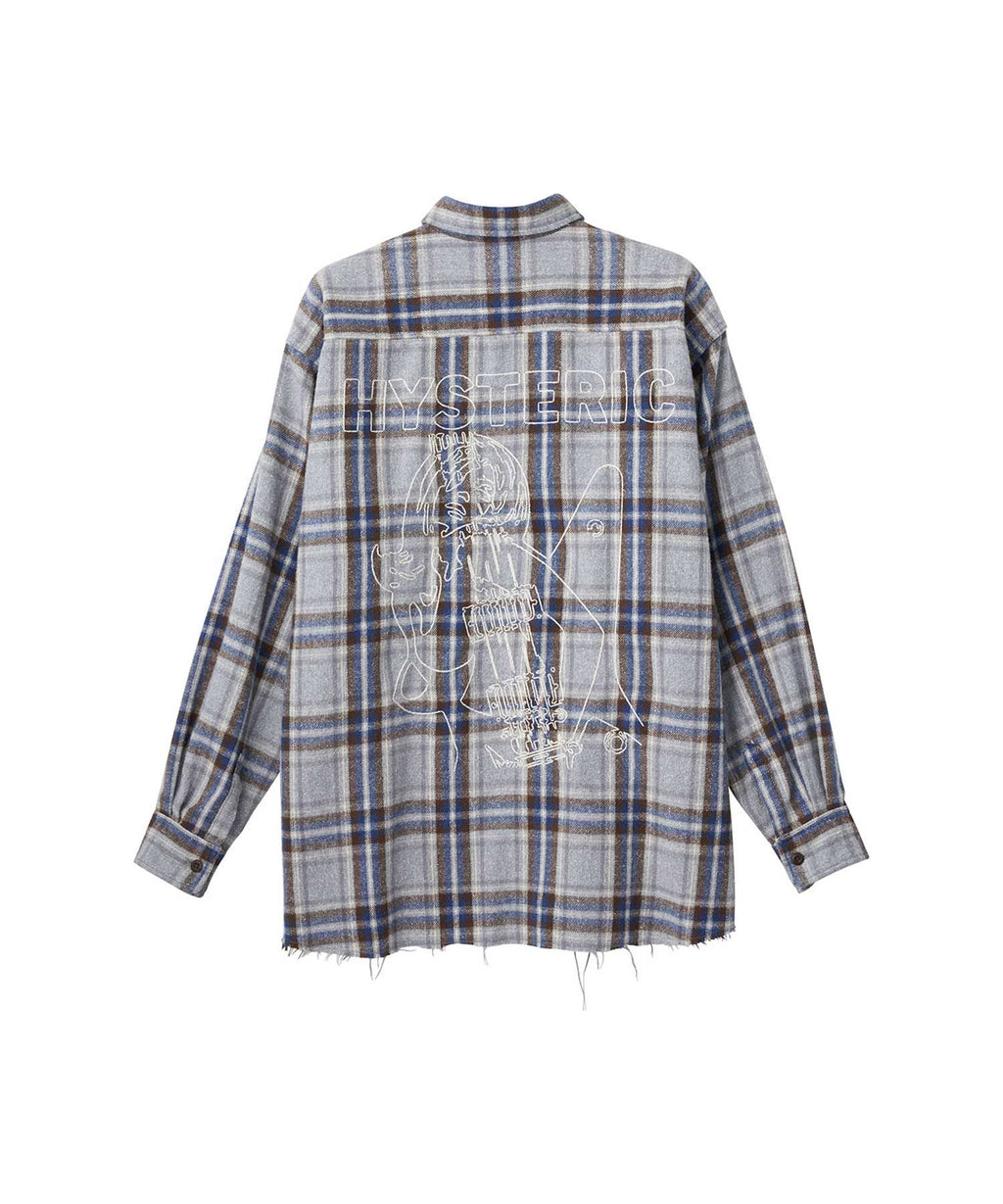 Guitar Girl Embroidered Work Shirt - Other blue shades