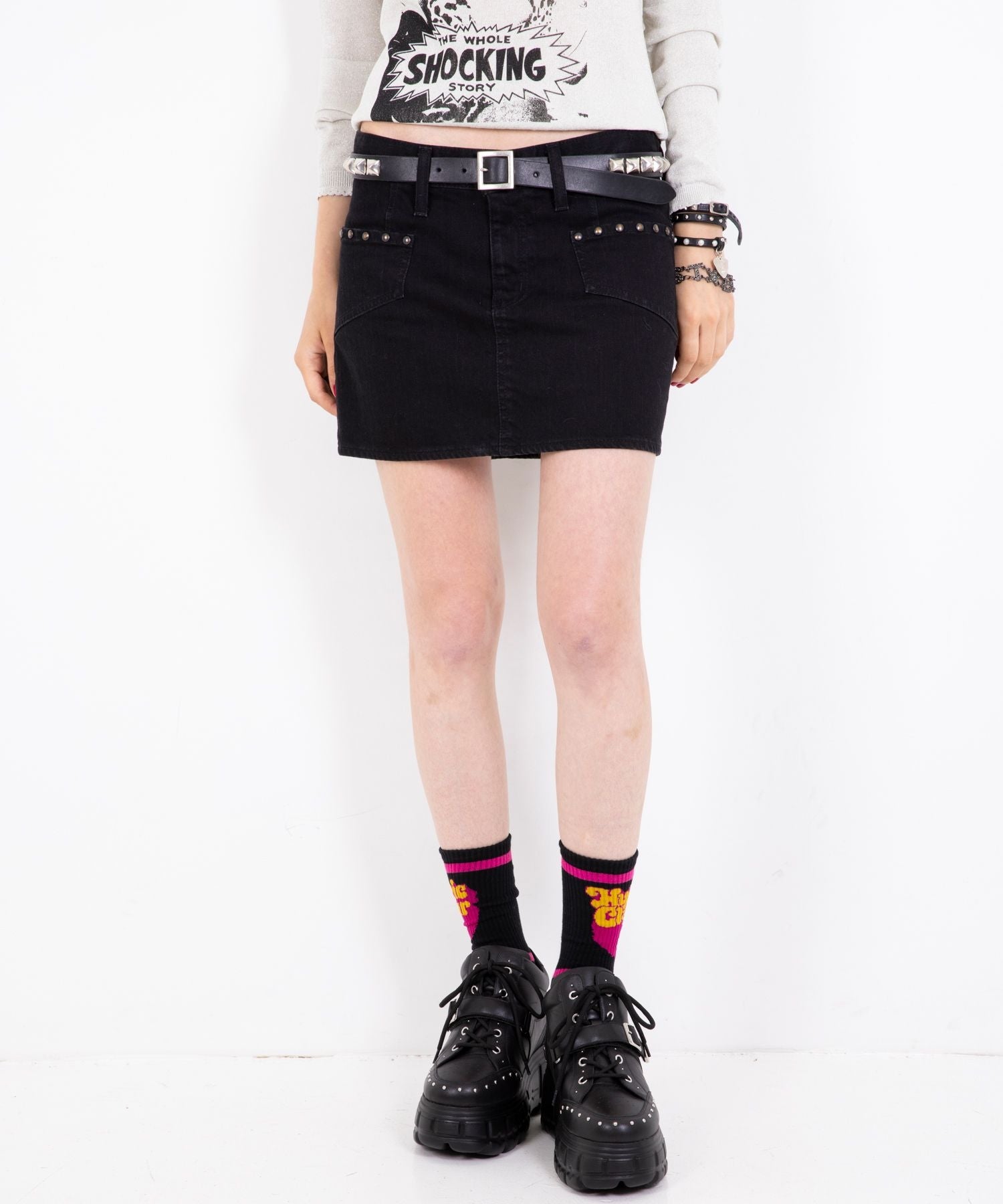 Back Lace-Up Micro Mini Denim Skirt