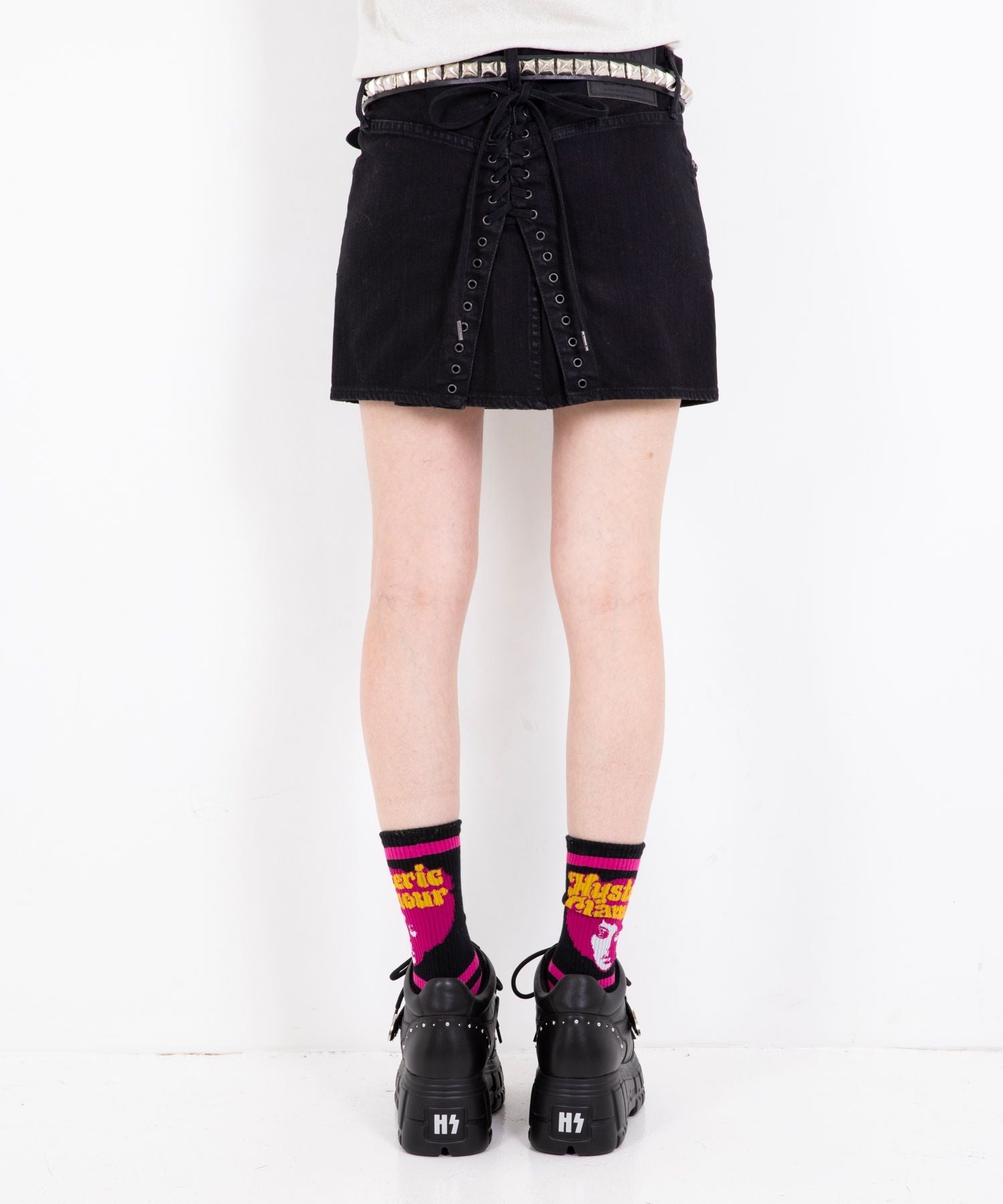 Back Lace-Up Micro Mini Denim Skirt