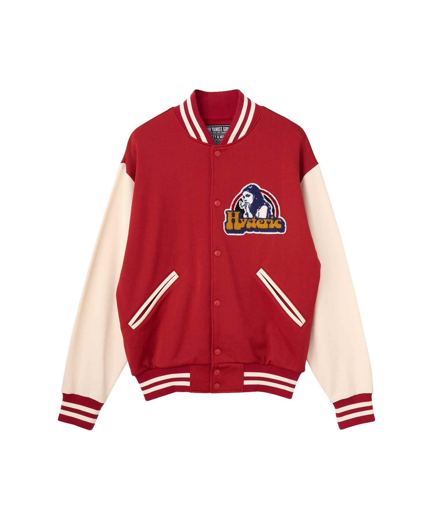 Smoking Girl Patch Varsity Jacket - Red