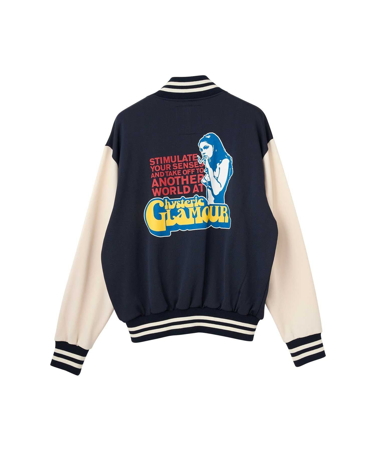 Smoking Girl Patch Varsity Jacket - Navy Other