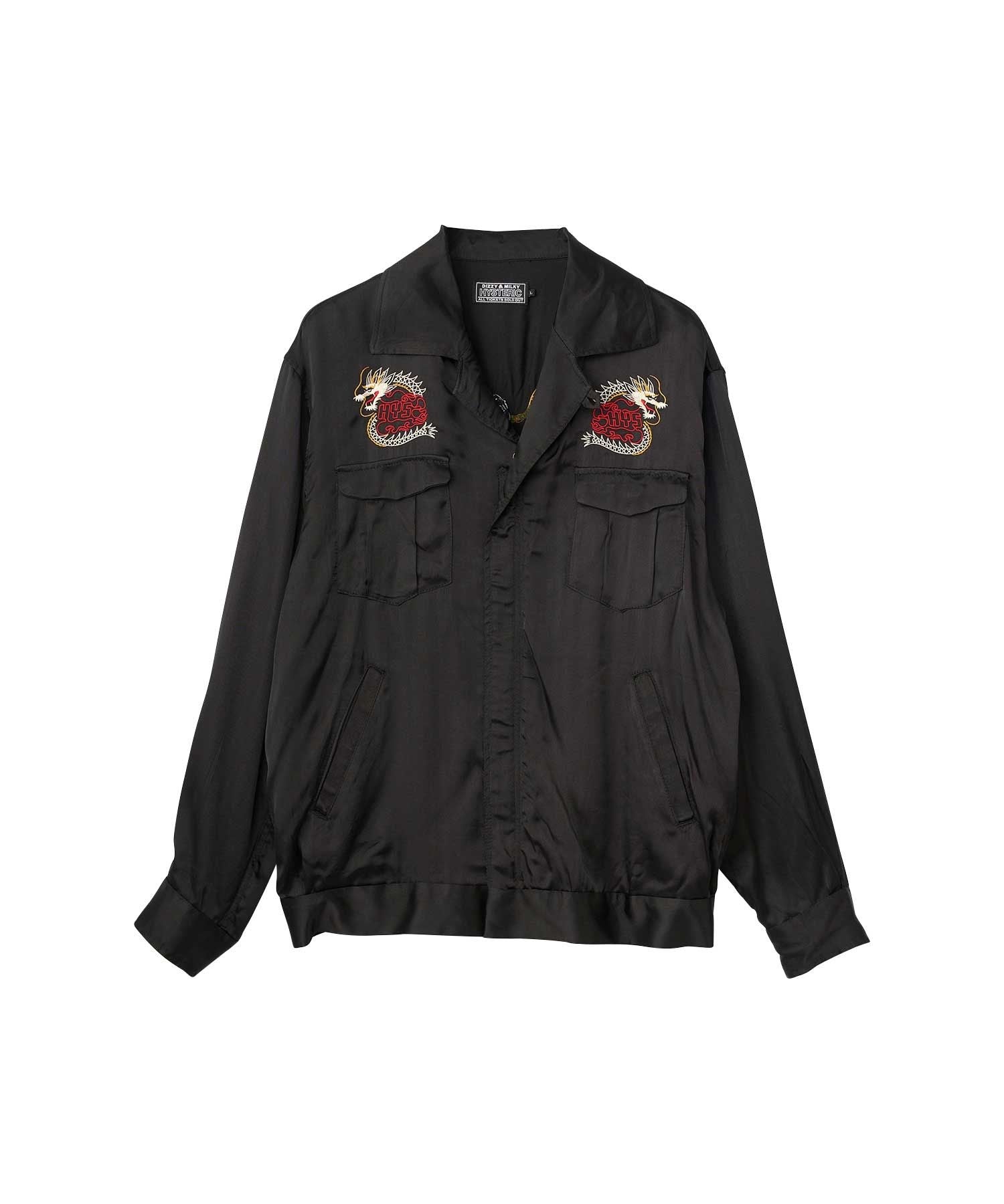 DRAGON FLAME Embroidered Souvenir Shirt - Black