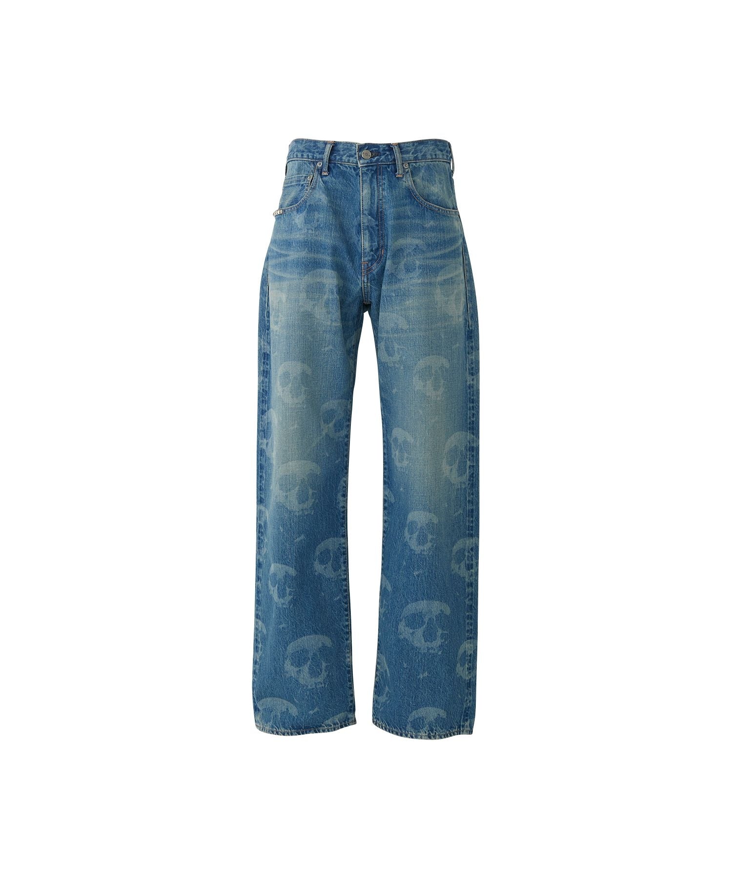 SKULL FOG Pattern Loose Straight Denim Pants - Other shades of blue