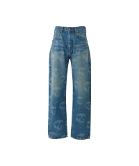SKULL FOG Pattern Loose Straight Denim Pants