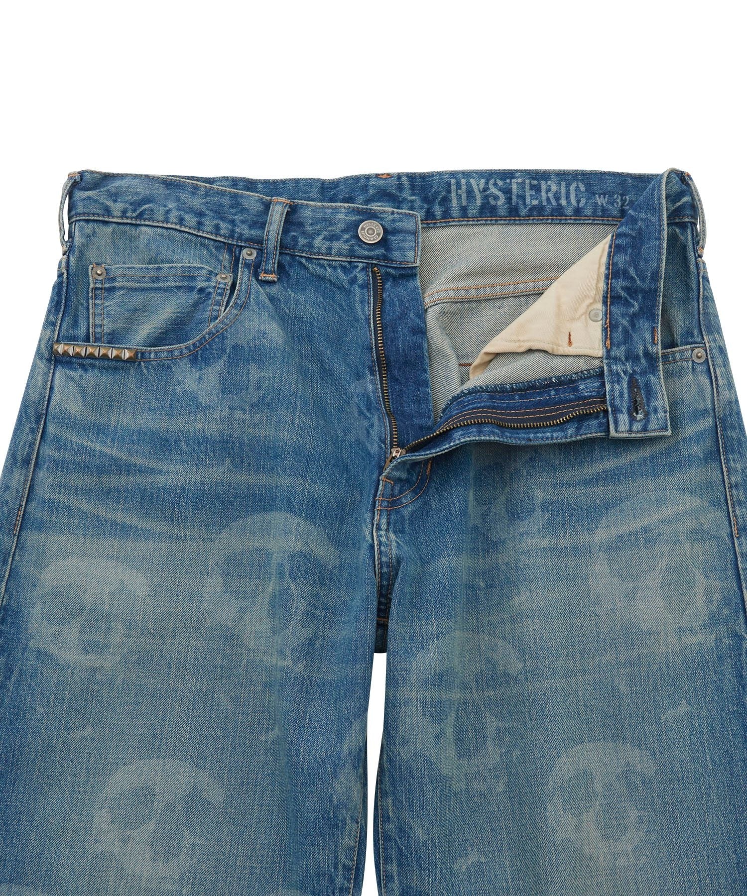 SKULL FOG Pattern Loose Straight Denim Pants