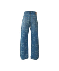 SKULL FOG Pattern Loose Straight Denim Pants