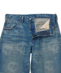 SKULL FOG Pattern Loose Straight Denim Pants