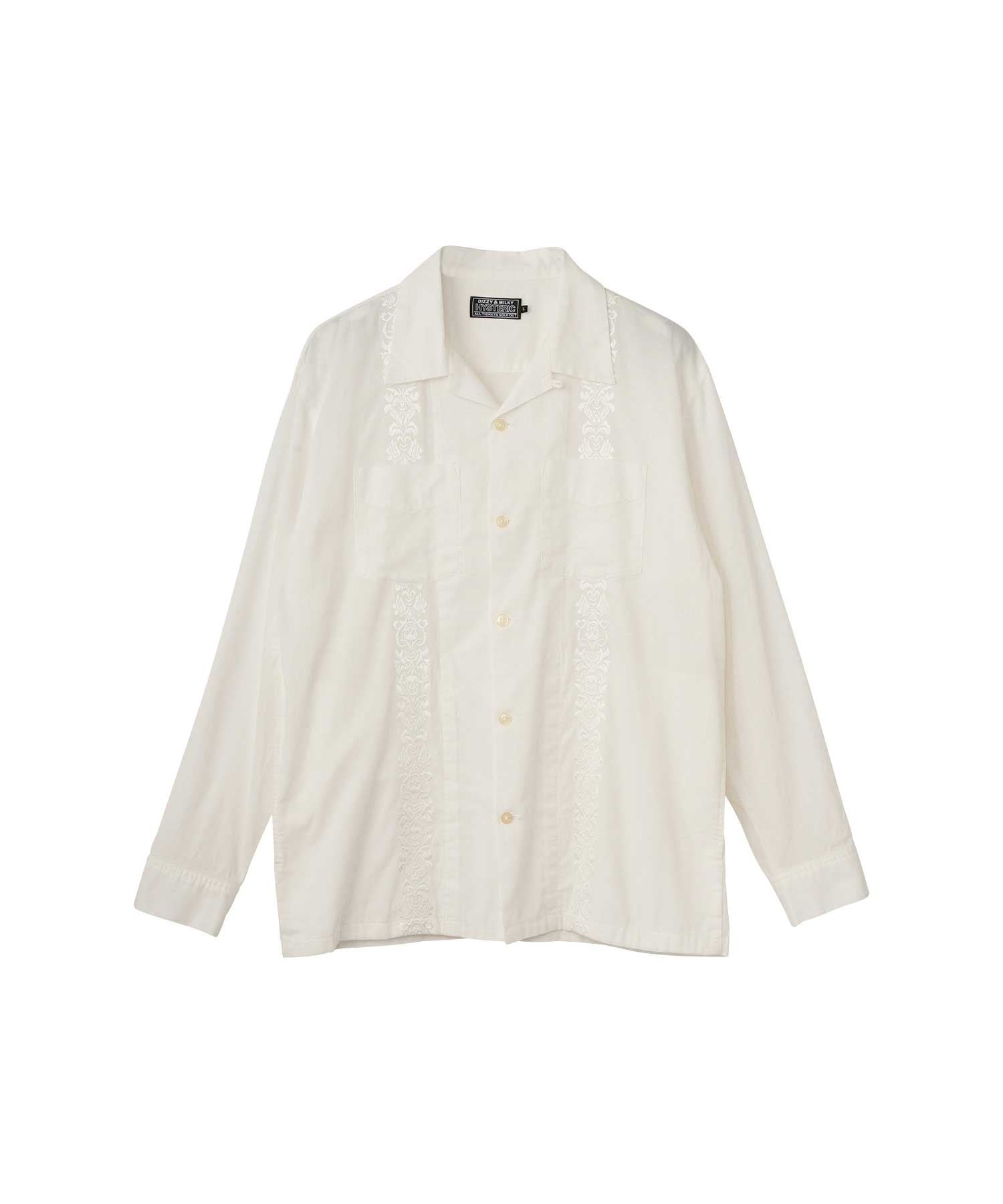SKULL STRAP Embroidered Cuban Shirt - White