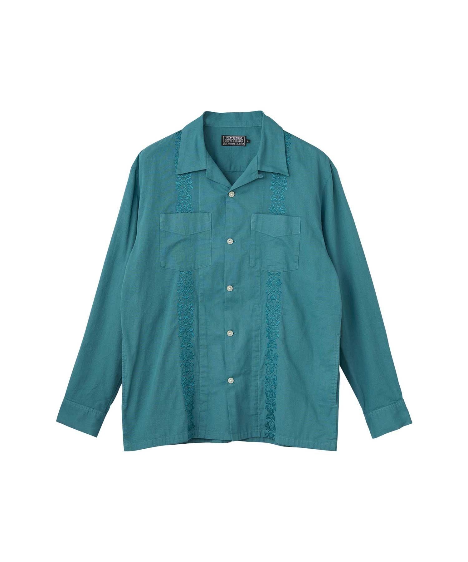 SKULL STRAP Embroidered Cuban Shirt - Blue