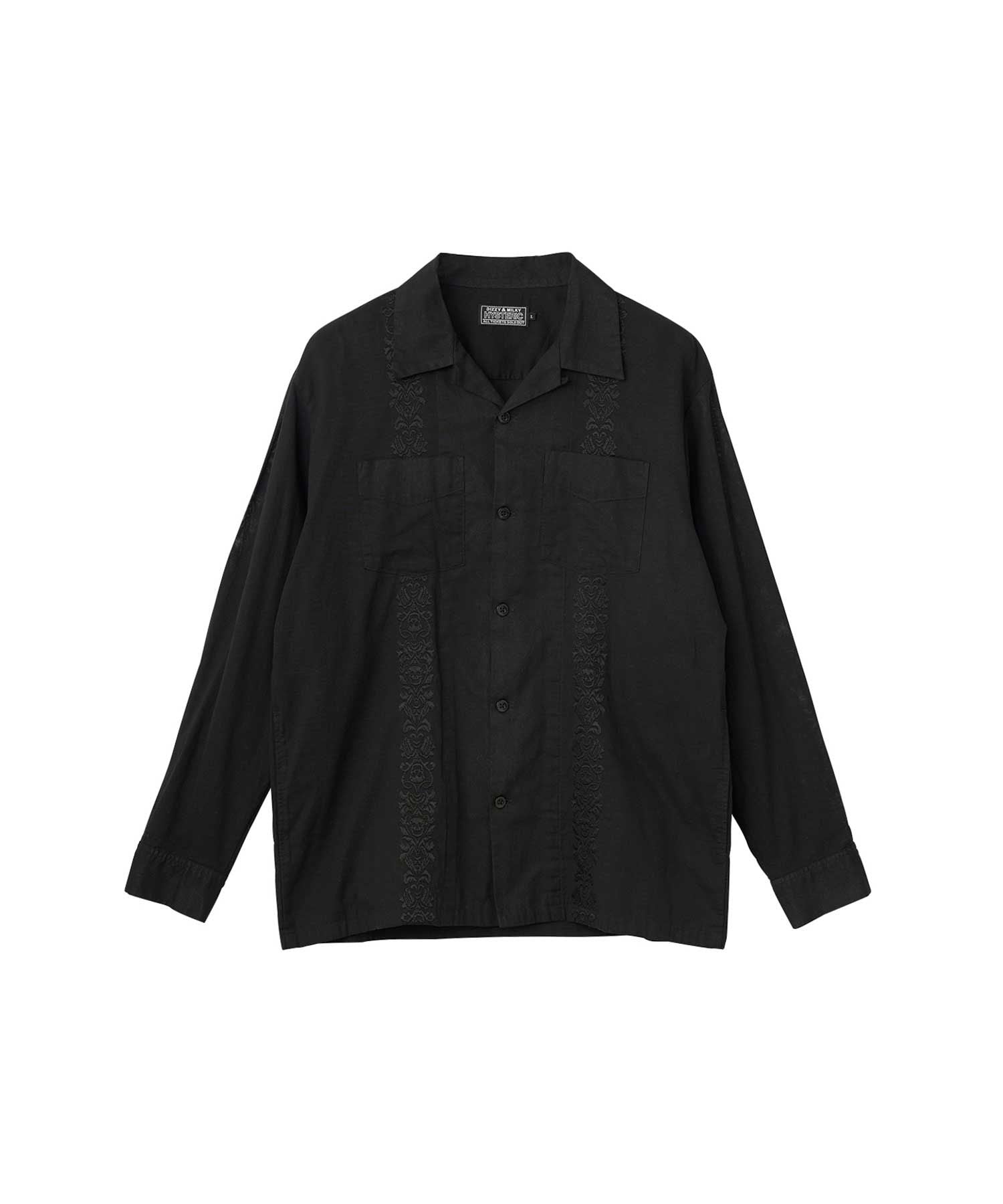 SKULL STRAP Embroidered Cuban Shirt - Black