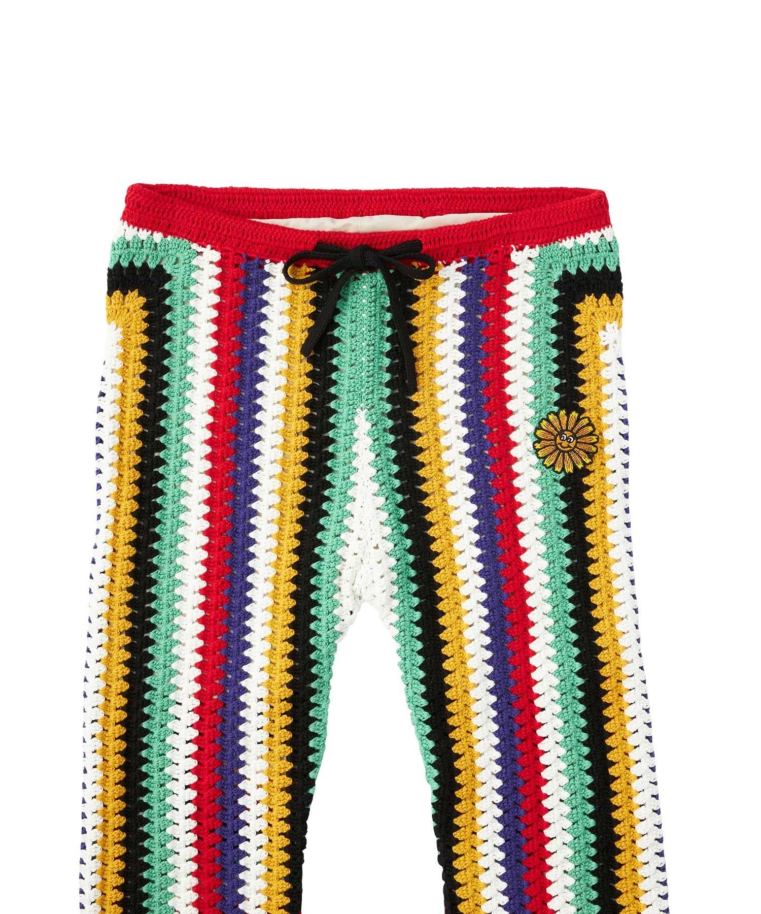Flower Power Patch Three-Quarter Length Hand-Knit Pants