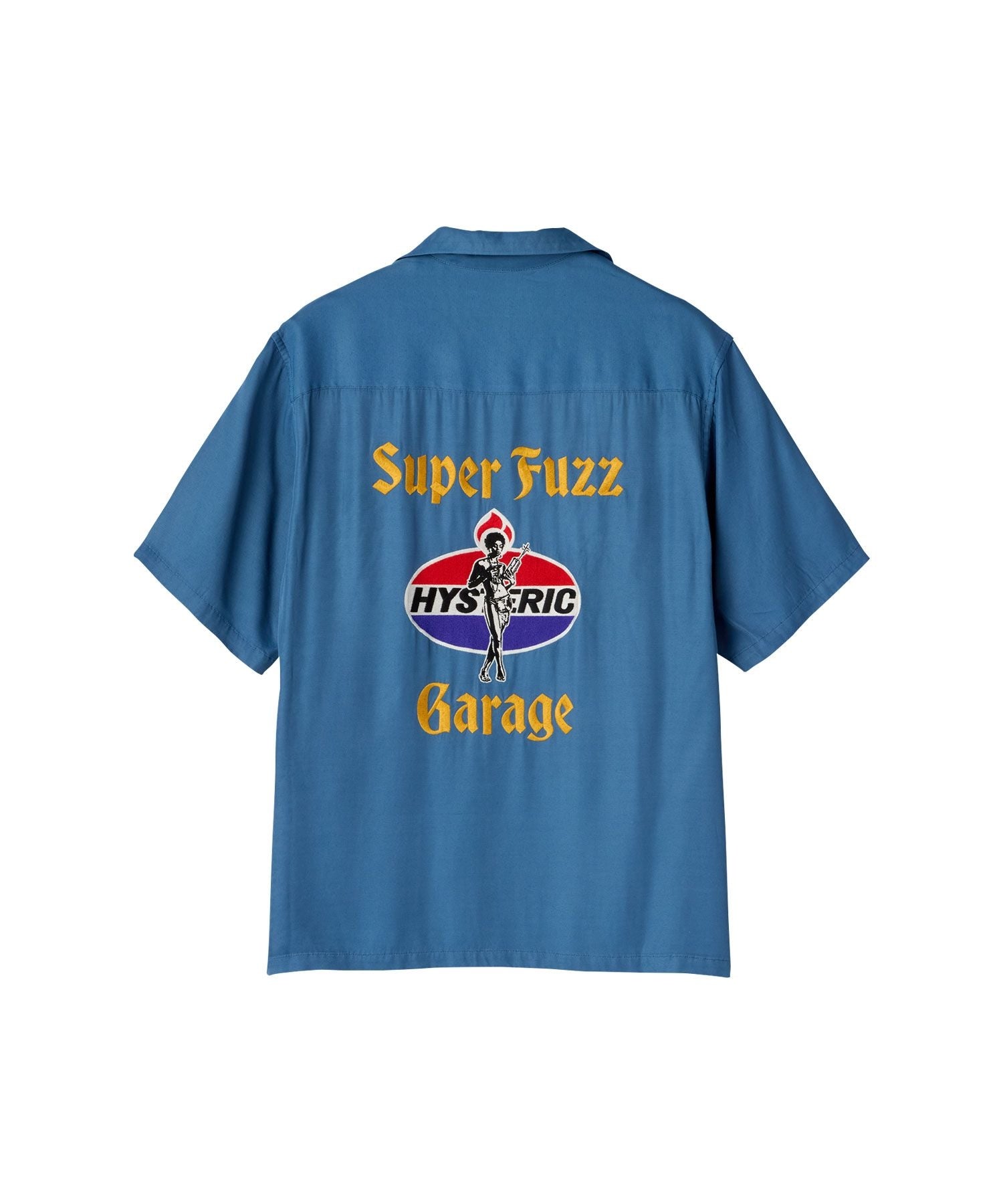 SUPER FUZZ GARAGE Embroidered Bowling Shirt - Blue