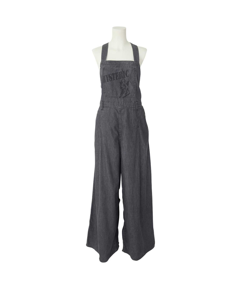 Guitar Girl Cotton Linen Denim Overalls - Black