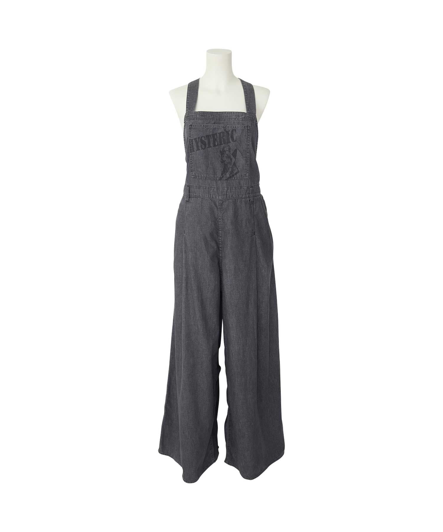 Guitar Girl Cotton Linen Denim Overalls - Black