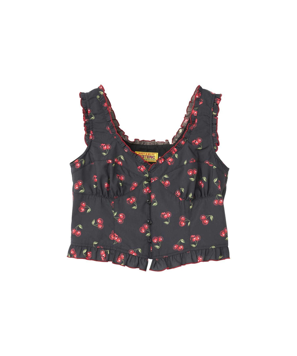 Skull Cherry Frill Bustier - Black Other