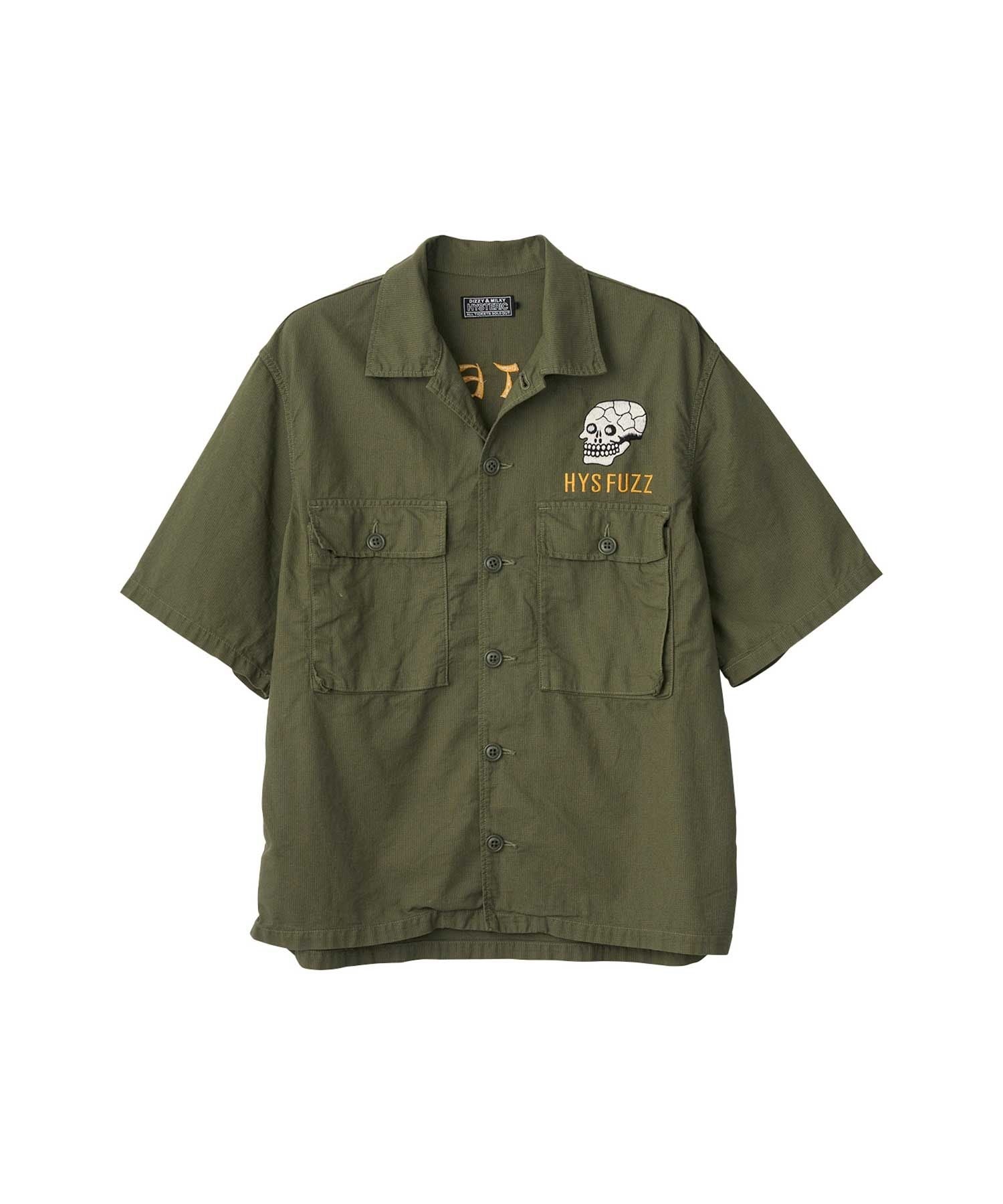 Snake & Skull Embroidery Utility Shirt - Khaki