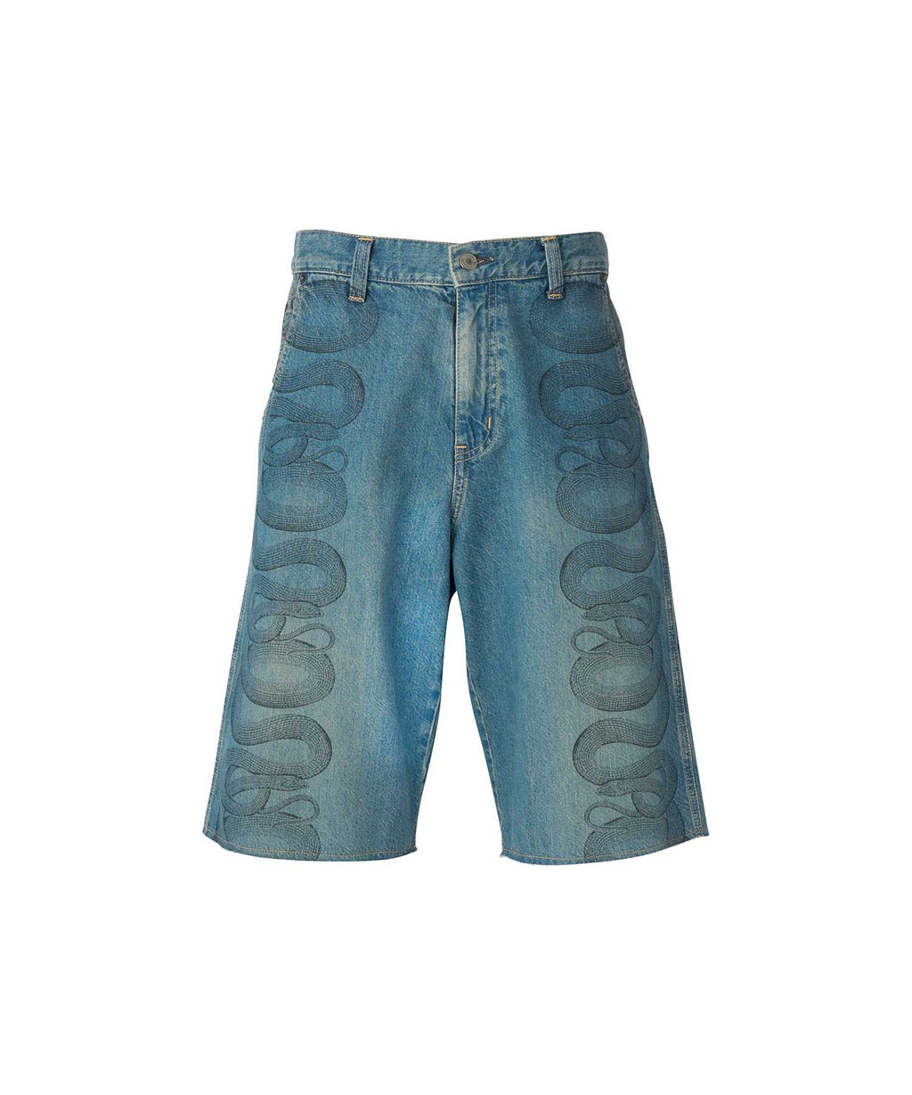 Snake Loop Denim Half Pants - Light Indigo Blue
