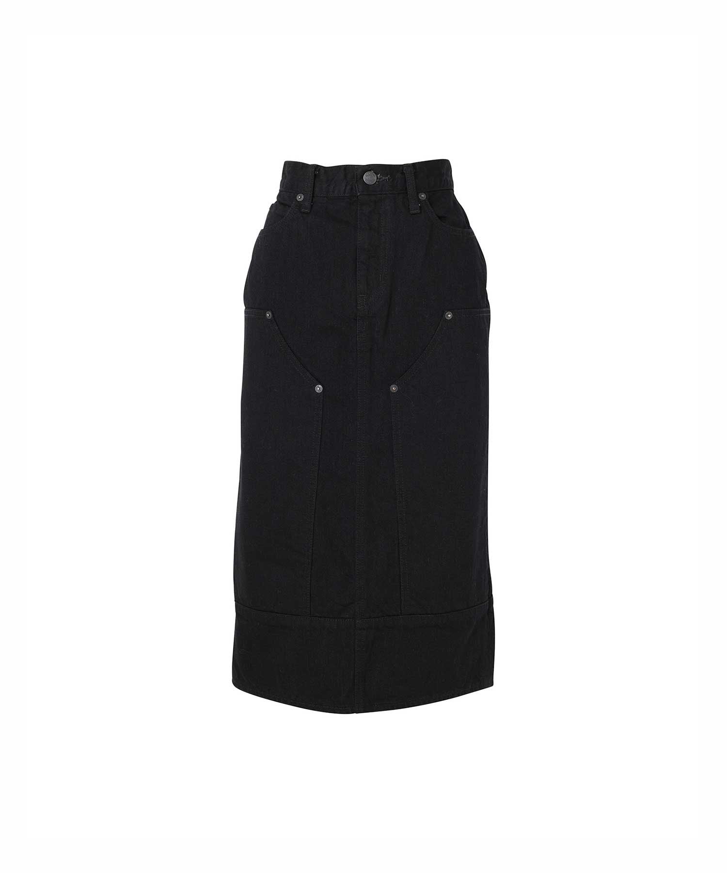 Double Knee Denim Skirt - Black