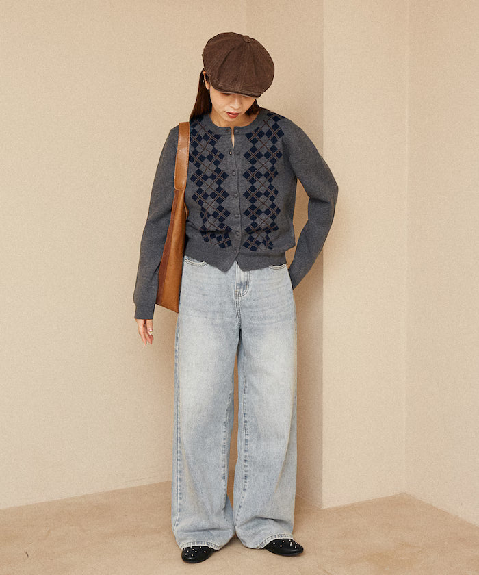 Argyle Pattern Jacquard Knit Cardigan Limited Edition