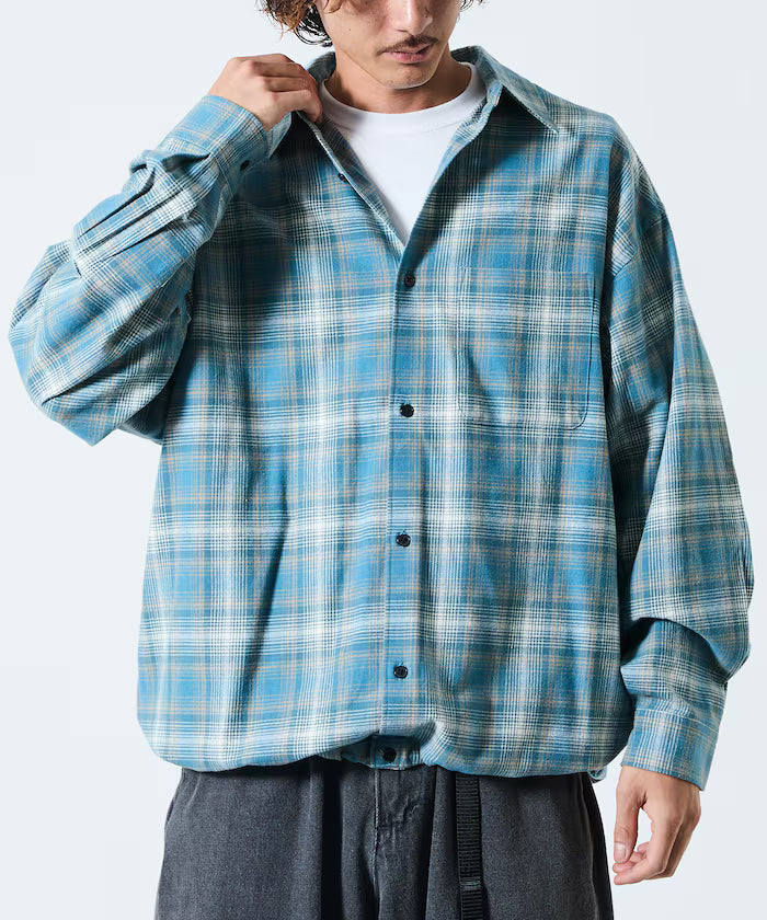 Wide Silhouette Ombre Check Spindle Shirt [Limited Edition] - Blue