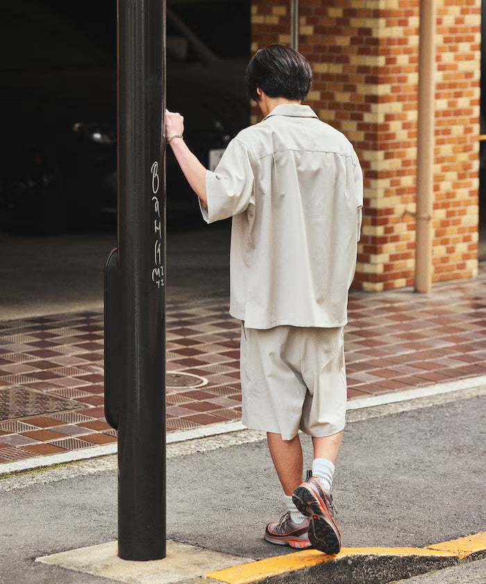 [New Color Addition] Quick-Dry Material Relaxed Fit Open Collar Short Sleeve Shirt Linen-Like