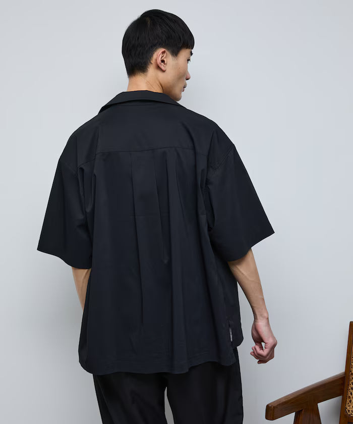 Ramie Blend Oversize Short Sleeve Open Collar Shirt / Easy Care Shirt / Linen Blend Short Sleeve Shirt
