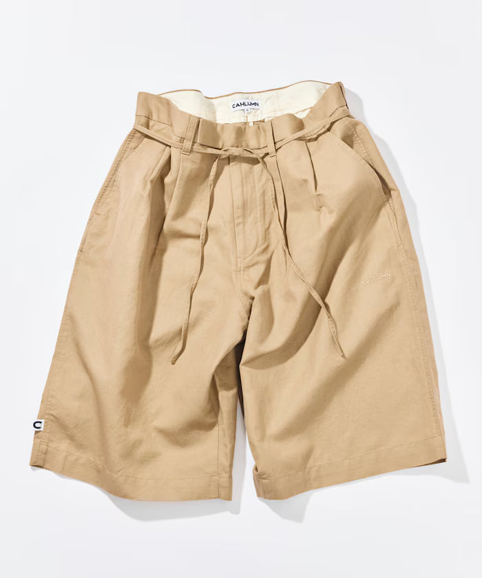 Cotton Linen 2 Tuck Chino Shorts - beige