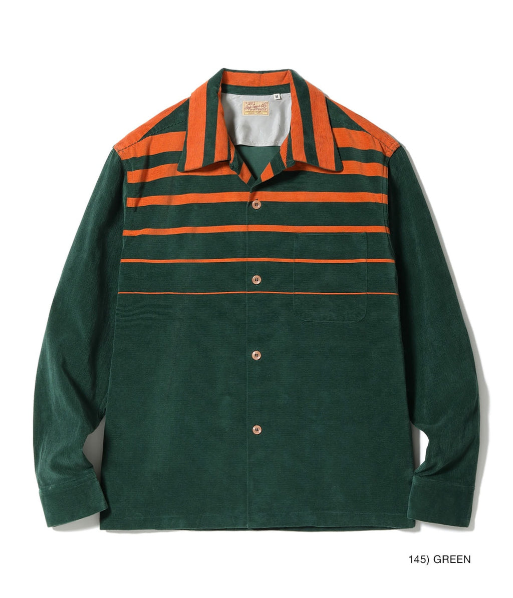Mid 1950s Style Corduroy Sports Shirt “STRIPE” - GREEN